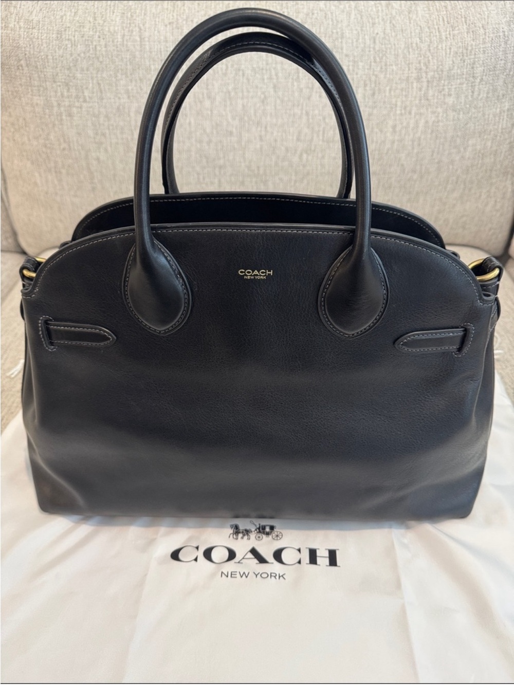 New Coach Black Leather Empire Carryall Bag 40 with Gold Hardware - Picture 6 of 10